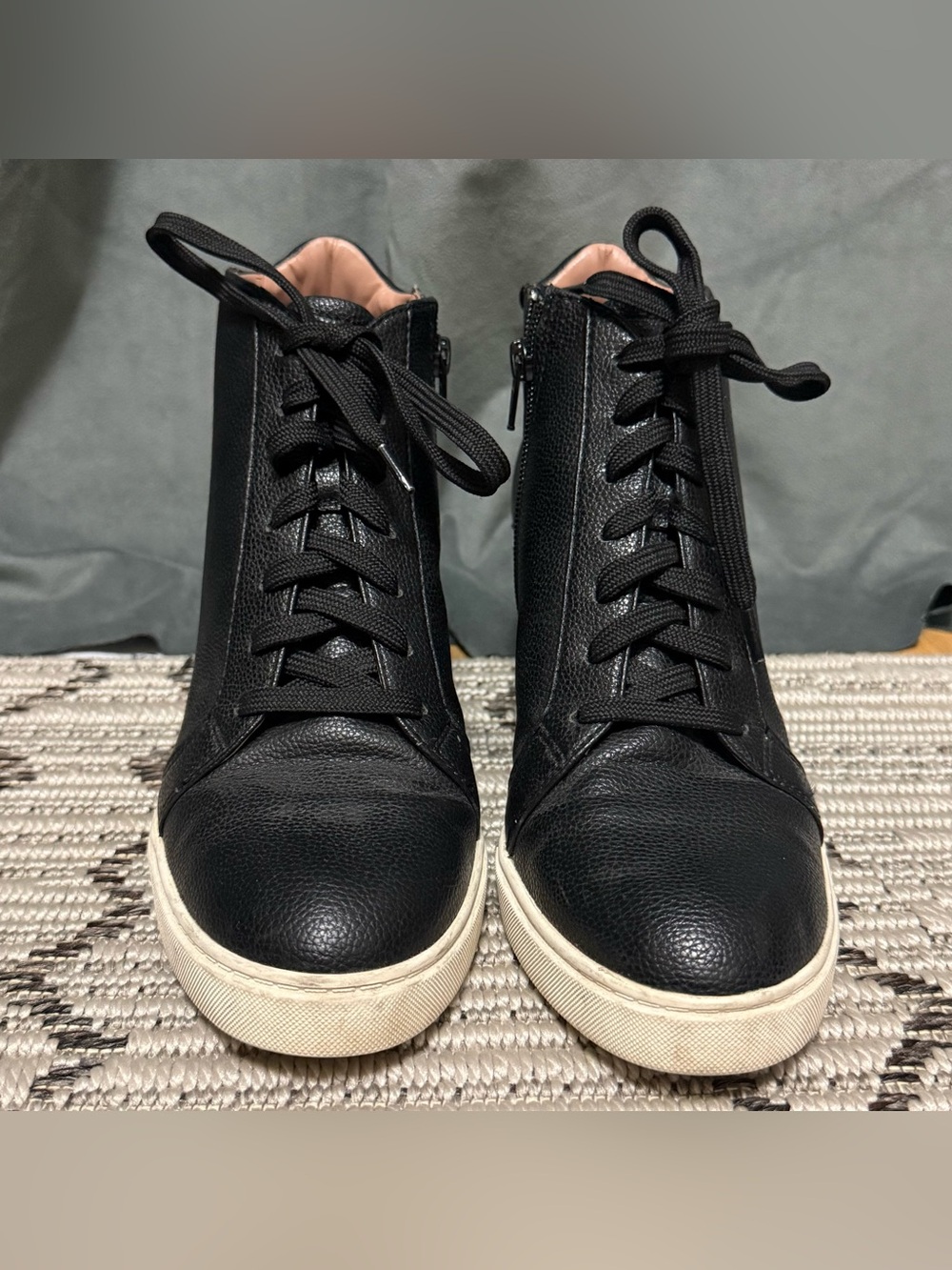 Linea Paolo Black Leather Ankle Boot Side Zip Lace Up Women 9 Pre-owned